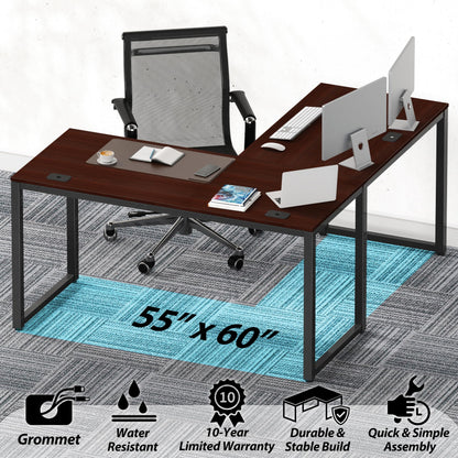 SHW 55 x 60 Inches Commercial-Grade L-Shape Corner Office Computer Desk, Cherry