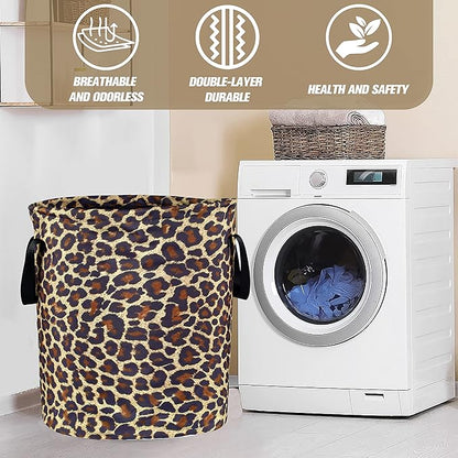 Brown Leopard Laundry Basket Foldable Oxford Cloth Funny Tote Bag Laundry