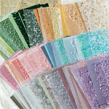156 Sheets Textured Scrapbook Paper & Mesh Fabric Assorted Set +30 Buttons - 6 Pack Mixed Special Paper for DIY Scrapbooking Planner Bullet Junk Journal Supplies Collage Background 3.9x5.5 Inch