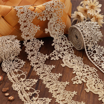 Gold Lace Trim 4 Style Each 2Yards Gold Lace Ribbon Metallic Crafts Lace Floral Embroidery Trim for Home Decoration Garments Accessories AIETSYEI