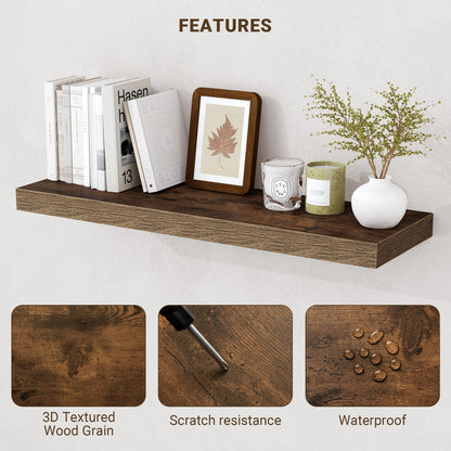 Acovy 55 Inch Floating Shelves, 55"x9.25"x1.5" Inch Deep Floating Shelves for Wall, Wooden Shelves for Bathroom, Bedroom, Living Room, Brown, 1 Piece