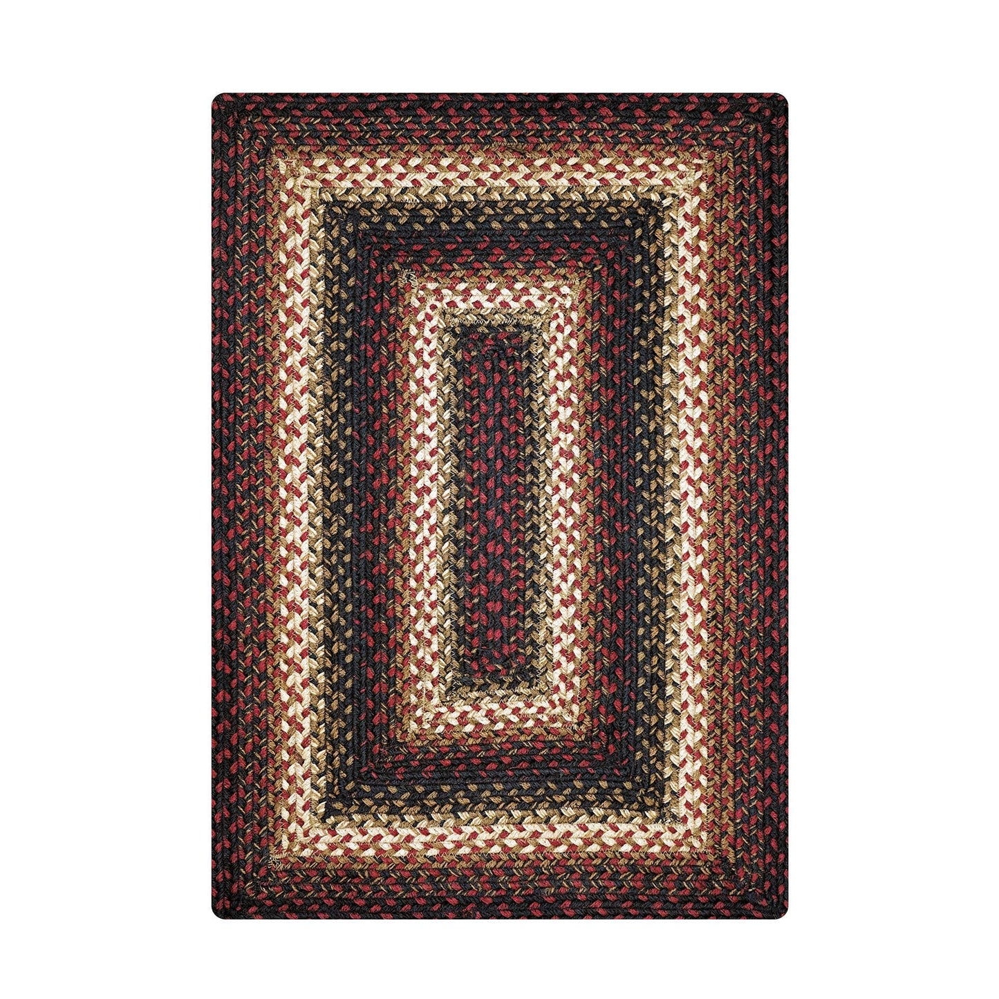 Prescott Jute Braided Rugs 20x30 - Primitive Black and Burgundy Rug for Entryway, Kitchen and Bathroom