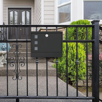 LAND·VOI Locking Mailbox Wall Mounted, Metal Postbox with Three Sets of Mail Box Number Stickers, 4 Keys, 14.4" x 4.5" x 11.2", Large Capacity, Black, AMB11B