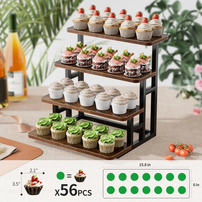 ZUJJAFY Cupcake Stand, Tiered Tray Stand Dessert Table Display Set, 4 Tier Cupcake Stand for 50 cupcakes, Wooden Risers Display Stands for Vendor Events, Party
