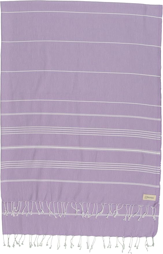 Bersuse Towels Anatolia XL Beach Blanket Throw Blanket Turkish Towel 100% Cotton Extra-Large Quick-Dry Lightweight Premium Peshtemal Towel - 61x82 Inches, Lilac (Set of 3)