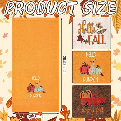 3 Pcs Fall Pumpkin Hand Towels for Bathroom Embroidered Bathroom Towels