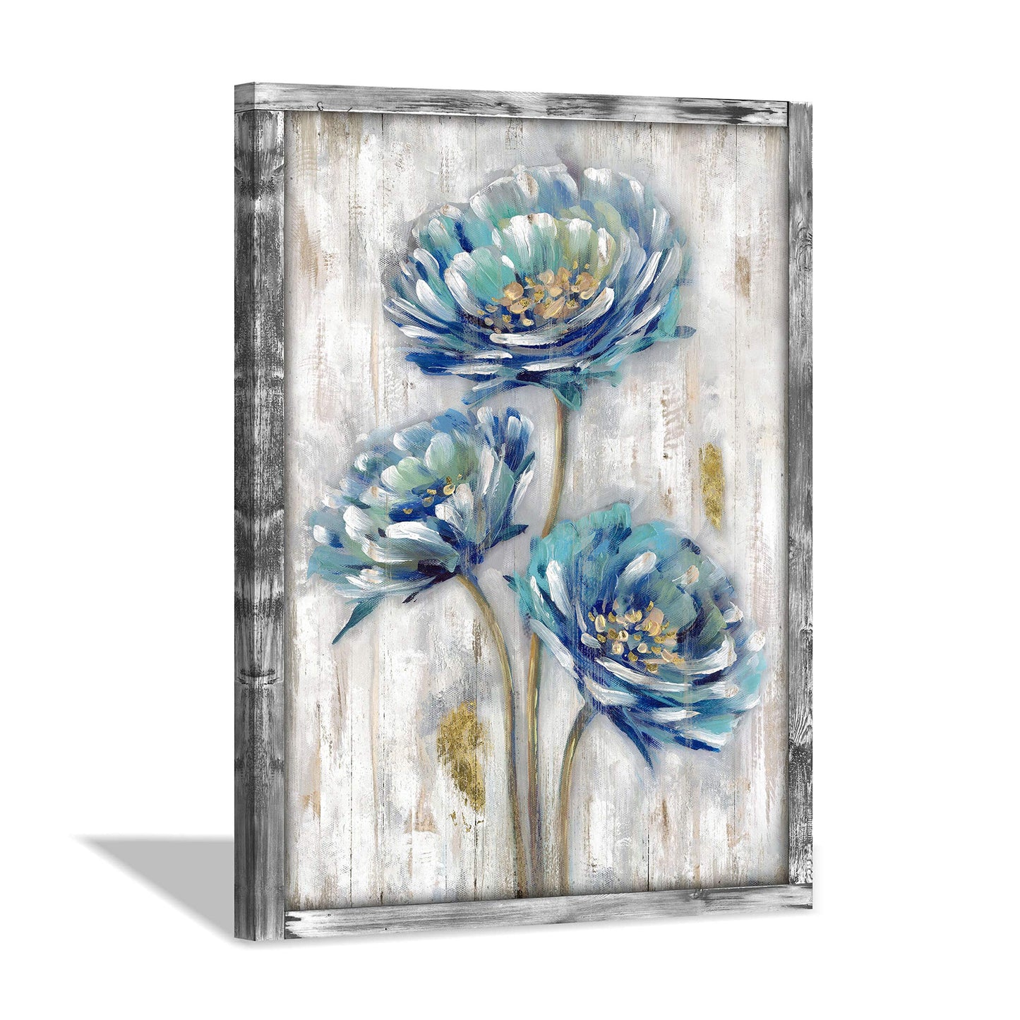 Rustic Wooden Framed Wall Art: Blossom Flower Artwork Print on Natural Wood Picture Painting for Home & Kitchen (12”W x 16”H)