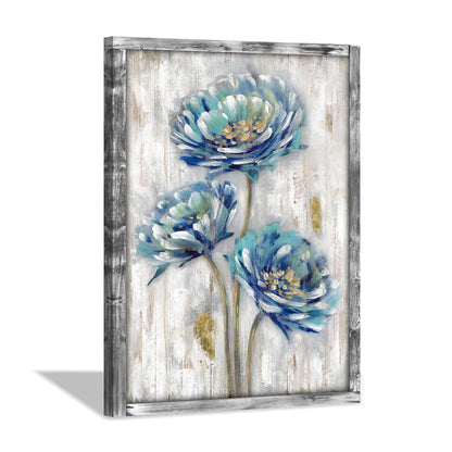 Rustic Wooden Framed Wall Art: Blossom Flower Artwork Print on Natural Wood Picture Painting for Home & Kitchen (12”W x 16”H)