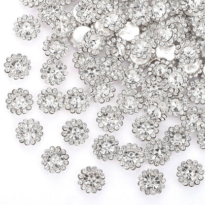 200 Pcs 12MM Sew on Rhinestones White Crystal Glass Metal Base Flower Shape，Flatback Rhinestones for Crafting，Sewing Accessories for Clothes and Shoes with Glue