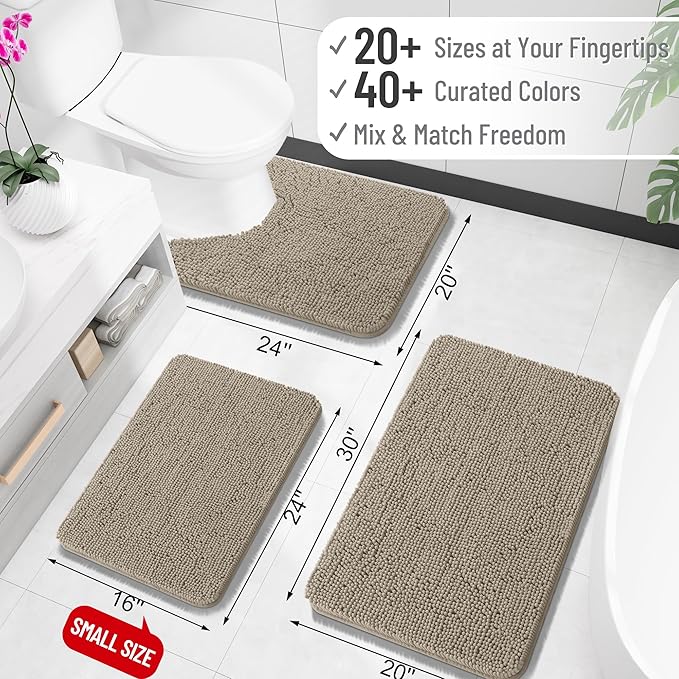 OLANLY Large Bathroom Rugs 40x24, Extra Soft Absorbent Chenille Bath Rugs, Rubber Backing Quick Dry, Machine Washable Bath Mats for Bathroom Floor, Tub and Shower, Home Decor Accessories, Warm Taupe
