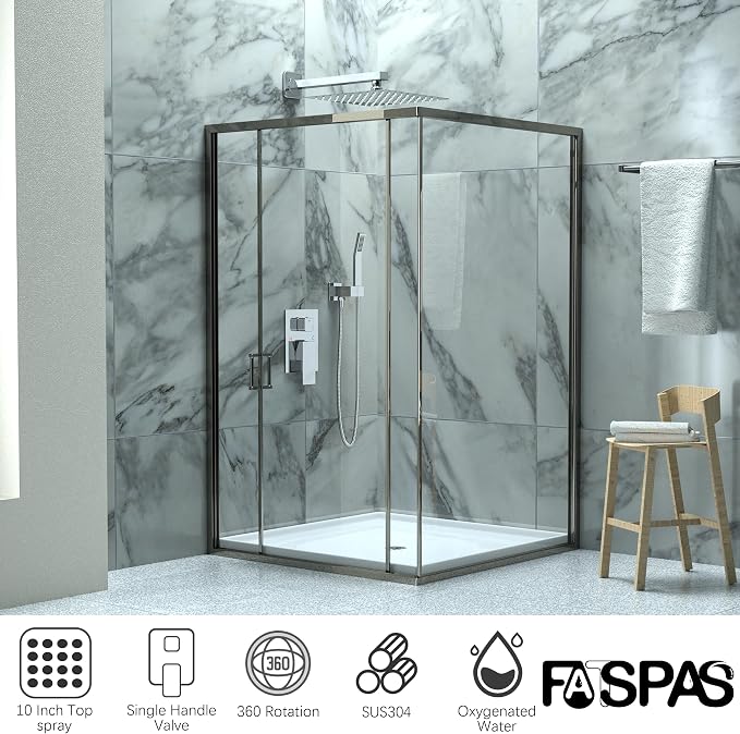 Polished Chrome Shower System with 10-Inch Rain Showerhead and Handheld | Innovative air-injection technology for low pressure, high-flow rate up to 3.22 GPM ensuring powerful consistent stream
