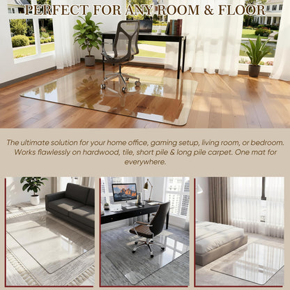 Homsion 36"x48" Tempered Glass Office Chair Mat for Carpet & Hardwood Floor, 1/6" Thick Clear Floor Protector Desk Chair Mat with Rounded and Polished Edges