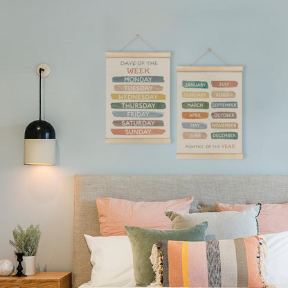 HRQKO Boho Week Month Decor Poster Hanger Frame Set of 2, Educational Posters,Preschool Wall Art with Wooden Frames, Boho Classroom Wall Hanging Banner Decor for Toddlers Room Playroom, 12x16 Inch