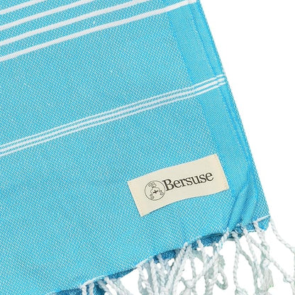 Bersuse Towels Anatolia XL Beach Blanket Throw Blanket Turkish Towel 100% Cotton Extra-Large Quick-Dry Lightweight Premium Peshtemal Towel - 61x82 Inches, Turquoise (Set of 3)