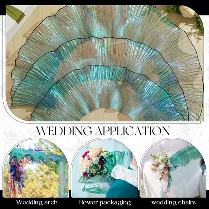 Ganeen 16 Yard Ruffle Pleated Iridescent Ribbon, Green Jellyfish Organza Ruffle Trim, Retro Tulle Lace Fabric for Jellyfish Costume Sewing Craft Dress Hat Lantern Cake Christmas Tree Decor