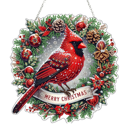 JJFox Diamond Art Hanging Kit for Adult,Special Shaped Rhinestone,DIY Acrylic 5D Diamond Art Painting Window Pendants Home Garden Wall Hanging Kits Hanging Ornament,Double Sided. (Christmas Cardinal)