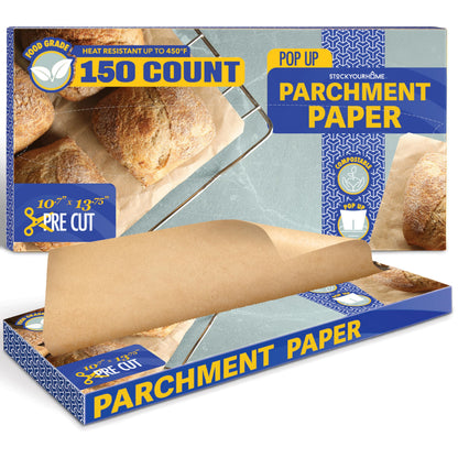 Stock Your Home 150 Ct Unbleached Parchment Paper Sheets, Pop Up Parchment Paper Sheets for Baking, Air fryer Sheets & Oven Liners FOr cookies, Bread, meat, Pizza (10.7”x13.75”)