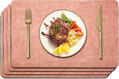 Maxpearl Faux Leather Placemats Set of 4 - Waterproof - Wipe Clean - Heat Resistant - Anti Slip Dining Table Place Mats, Suitable for Indoor & Outdoor Use, 17’’×12’’, Peachy Pink