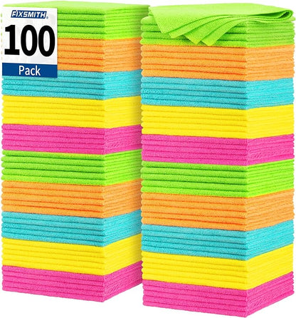 FIXSMITH Microfiber Cleaning Cloth, 100 Pack Shop Towels, Micro Fiber Cloth