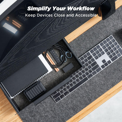 ULTRARM Moodular Wooden Monitor Stand Oak with Add-on Accessories Storage Drawer, Tablet Stand, Phone Stand, Cable Organizer