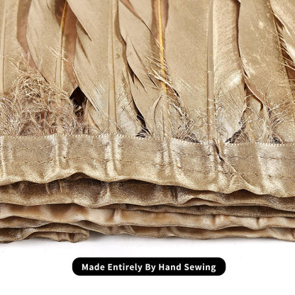 MAOFENG 2 Yards Natural Goose Feathers Trim Sewing Fringe Fashion Dress Sewing 6-8inch for DIY Handicrafts Costumes Decoration,Golden