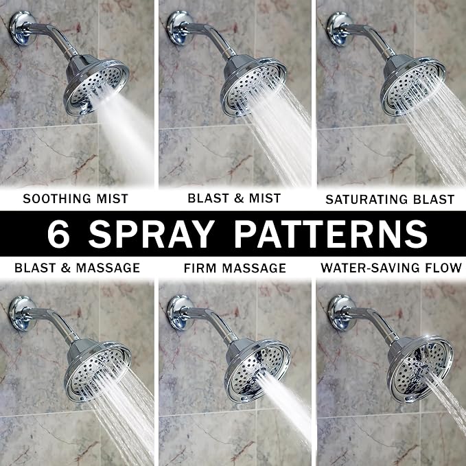 Aqua Elegante Massage Shower Head With Mist - High Pressure Boosting, Adjustable Massaging Rainfall Showerhead For Low Flow Showers With Water Saving Nozzles - 1.8 GPM - Polished Chrome