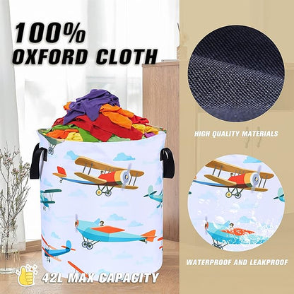Funny Plane Laundry Basket Foldable Oxford Cloth Tote Bag Laundry Hamper