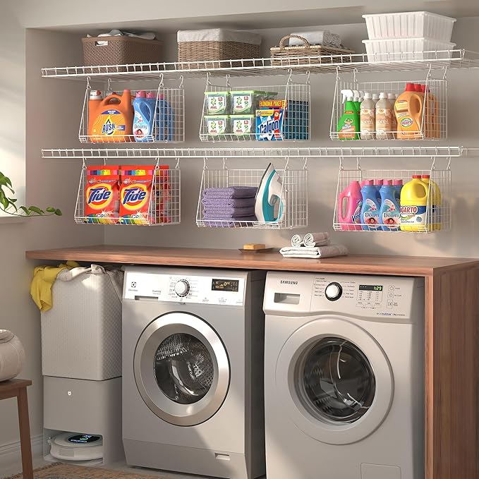 3-Pack Large Hanging Laundry Basket: Wire shelves
