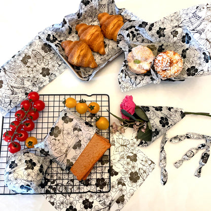 Suiwen 150pcs Summer Black and White Floral Wax Paper Sheets Sandwich Wrapping Paper, Greaseproof Wrap Parchment Papers Air Fryer Disposable Liner Food Basket Liners for Outdoor Picnic