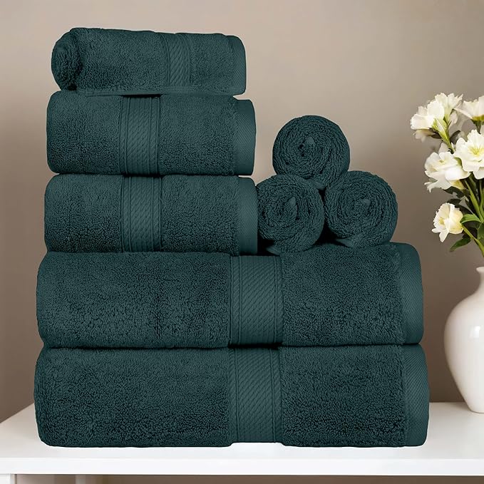SUPERIOR Egyptian Cotton Pile 8 Piece Towel Set, Includes 2 Bath, 2 Hand