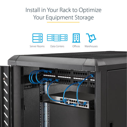 StarTech.com 2U Server Rack Shelf - Universal Rack Mount Cantilever Shelf for 19" Network Equipment Rack & Cabinet - Heavy Duty Steel – Weight Capacity 125lb/56kg - 18" Deep Tray, Black (CABSHELFHD)