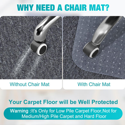 BesWin Extra Large Office Chair Mat for Carpeted Floors, 46" x 72" Transparent Desk Mat for Low Pile Carpet, Smooth Glide Computer Desk Chair Mat for Home, Office (Rectangle)