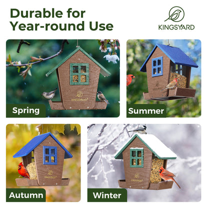 Kingsyard 4 lbs Large Bird Feeder House for Outdoors Hanging, Recycled Plastic Bird Feeder Hopper with Weatherproof Roof & Capacity Tray for Cardinal Bluebird, Garden Yard Outside Decor, Green