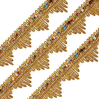 Length14 Yards，Width4cm/1.97Inch, Gold Sequin lace Trim Craft Ribbon Decorated Gimp Trim for Wedding Bridal, Performance Costumes or Jewelry, Crafts and Sewing （ Gold Sequin）