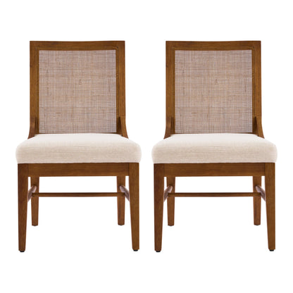 Christopher Knight Home Relinga French Country Upholstered Dining Chairs Set of 2, Wooden Dining Room Armless Chair with Cane Backrest, High Back Kitchen Side Chair, Beige+Walnut