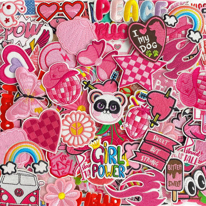 60Pcs Pink Iron on Patch, Random Assorted Styles Pink Theme Iron on Patches for Girls, Cute Preppy Applique Patches for Clothes, Dress, Hat, Jeans, DIY Accessories