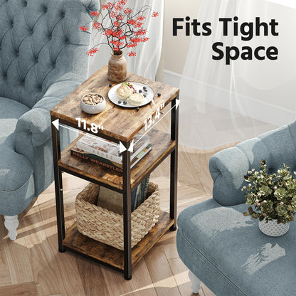 Simple Trending Side Table, End Table Night Stand, 3 Tiers Shelf for Living Room, Rustic Brown