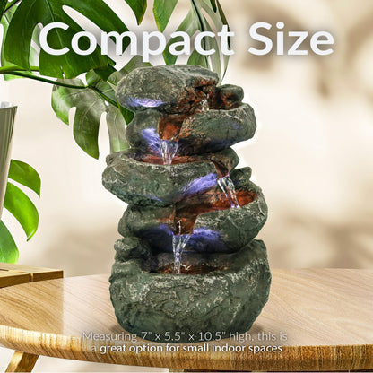Sunnydaze Tabletop Water Fountain - Stacked Rocks 10.5 Inch Relaxing Desktop Water Fountain with LED Lights - Office, Bedroom, Living Room