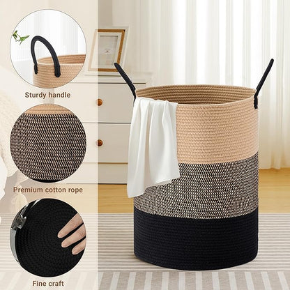 Tall Laundry Basket with Handles, 72L Portable Dirty Clothes Hamper, Boho