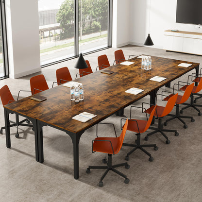 13FT Conference Table, Super Sturdy Large Rectangle Meeting Seminar Table for 16 Person, Long Business Tables, 4 Pcs Brown