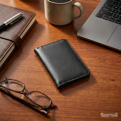 Samsill 81220 Regal Leather Business Card Holder, Case Holds 25 Business, Black