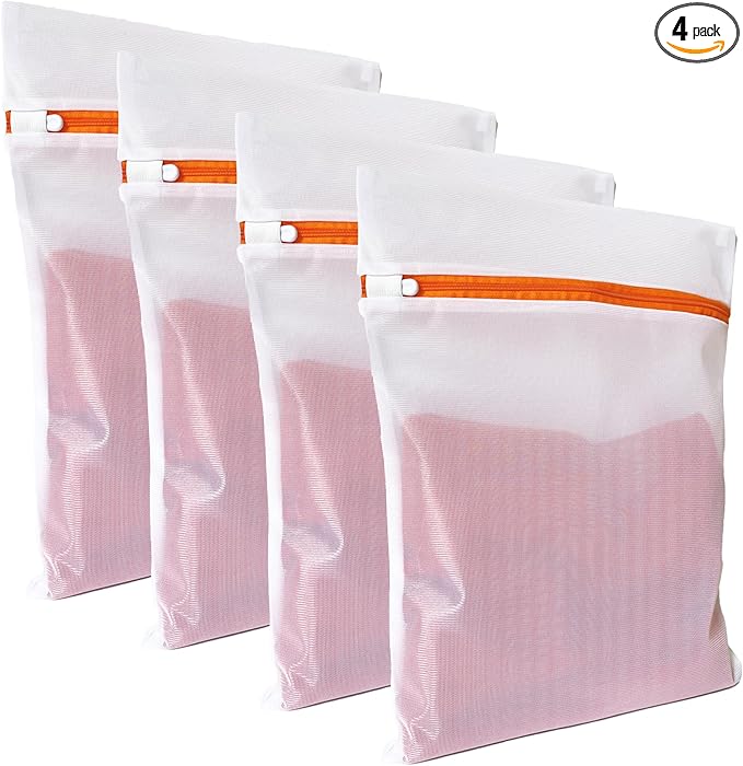 4 Pack Mesh Laundry Bags for Delicates 12inx16in, Dryer Safe, Breathable Fine