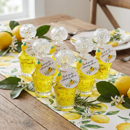 Chuangdi 16 Sets Mini Limoncello Glass Bottles Limoncello Bottles with Labels 1.7 oz Lemon Pendants Lemon Party Favors for Homemade Brewing Wedding Baby Shower Gifts(Retro)