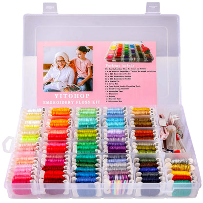 YITOHOP 200pcs+ Embroidery Floss kit, Friendship Bracelet String Kit with Organizer Box-Included 100pcs Friendship Bracelet Floss Thread,Cross Stitch Kits Xmas Gifts