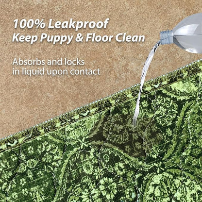 nunubaby Washable Pee Pads for Dogs, Stylish, Non-Slip and Leak-Proof Pee Pads. Reusable Potty Pads for Dogs for Crates and Floors.(Green/Multi,72" x72" )