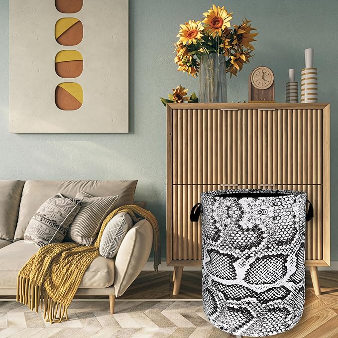 Grey White Snake Texture Laundry Hamper Snake Colorful Laundry Basket