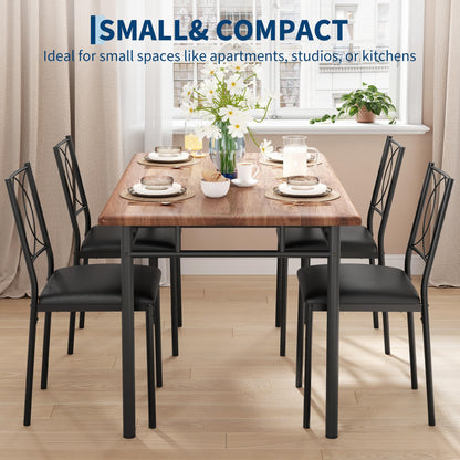 IDEALHOUSE Space-Saving 5-Piece Dining Table Set for 4 – Farmhouse Wooden Table with Upholstered Chairs – Compact Dining Furniture for Small Spaces, Easy to Clean – Walnut Color
