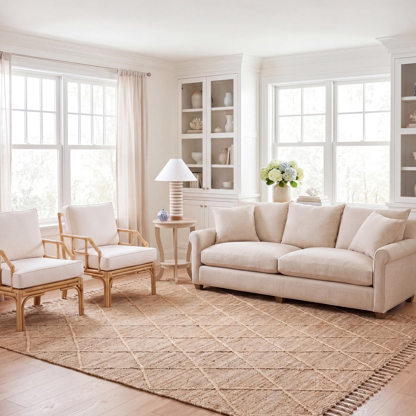 SAFAVIEH Natural Fiber Collection Area Rug - 6' x 9', Natural, Farmhouse Rustic Moroccan Trellis Braided Tassel Jute Design, Ideal for High Traffic Areas in Living Room, Bedroom (NF107B)