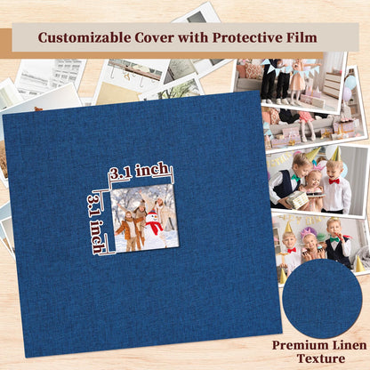 Hiwhy 12x12 Inch Large 3 Ring DIY Scrapbook Photo Album, Linen Cover Scrapbook with 20 Sheets Plastic Sleeves 40 Pages Memory Book for Wedding Birthday Baby Family (Navy)
