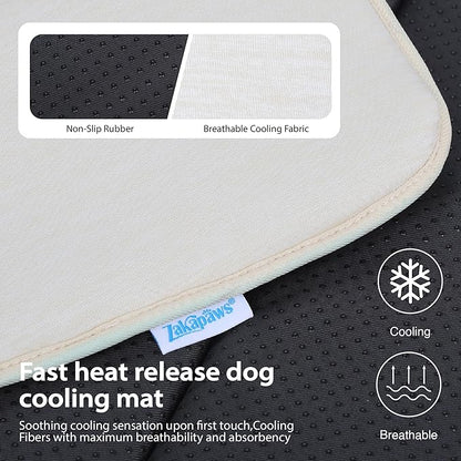 Cooling Dog Mat Q-Max>0.5 - Rapid Cooling Tech, Thin Breathable Crate Pad, Portable Washable Summer Mat, Chill Soothing Fabric - 24"x18" Small Dog/Cat, Dark Beige